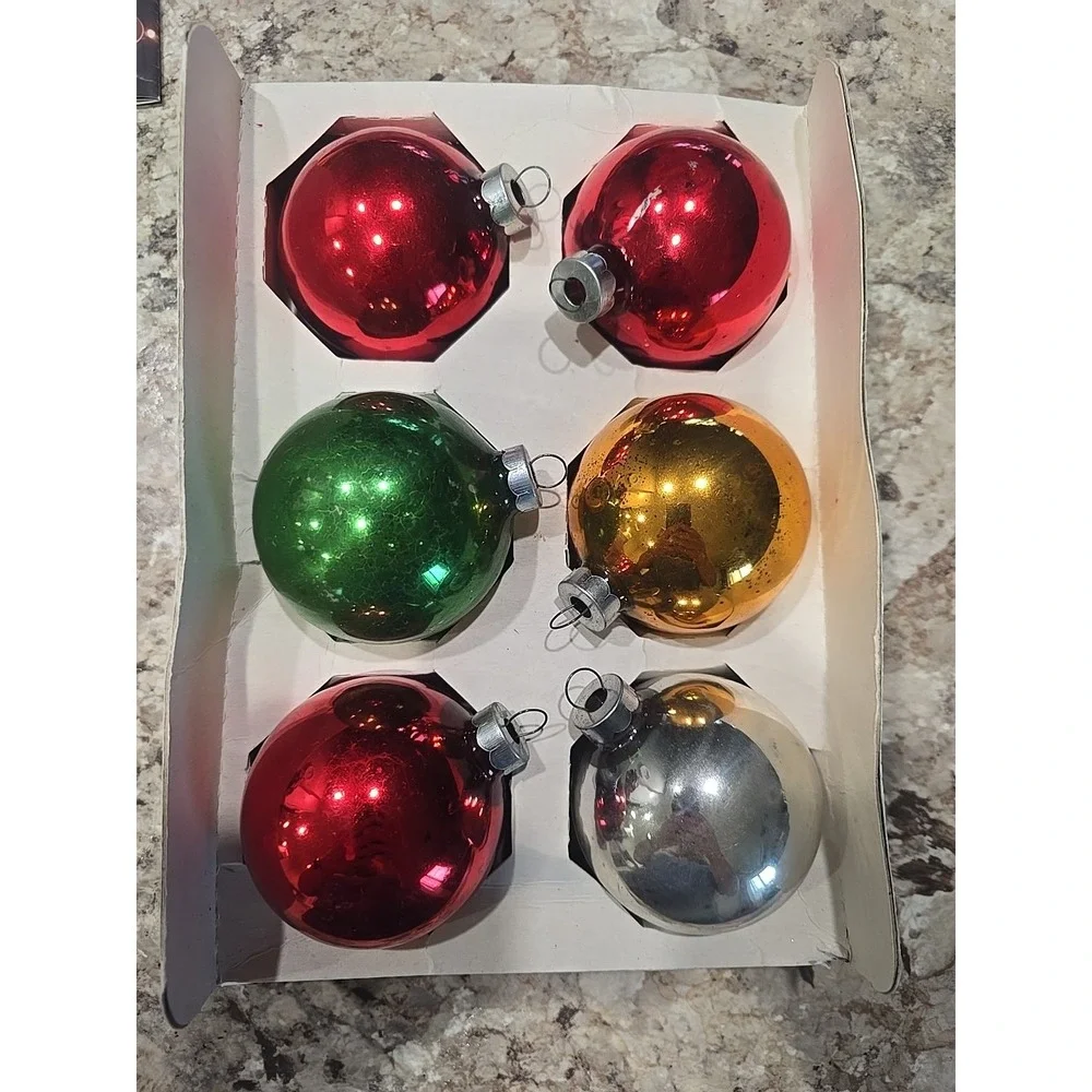 6 Vintage‎ Glass Christmas Ornaments